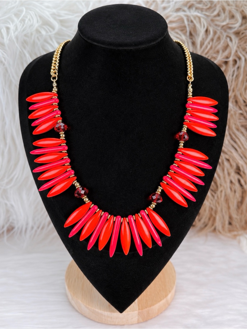 Vintage Red Beaded Bohemian Chic Statement Necklace